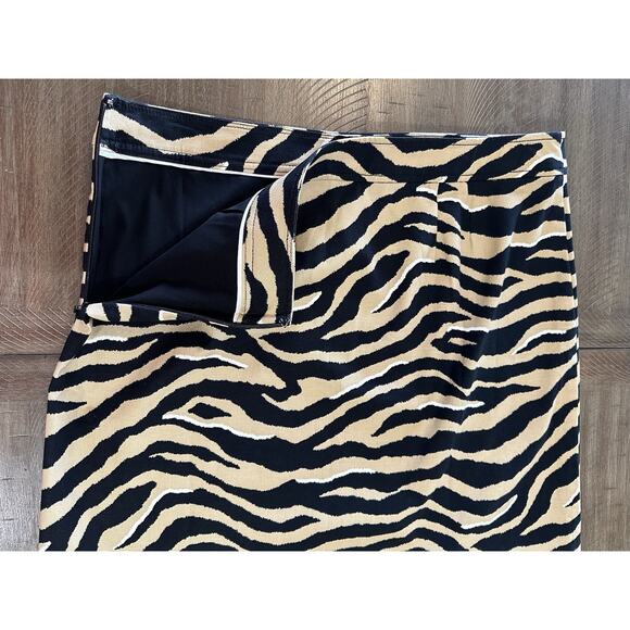 Talbots Straight Skirt Knee Length Tan Black Animal Print Zebra Tiger Size 14 - Picture 7 of 12